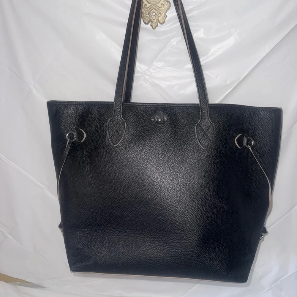 Lodis Black Leather Large Tote Bag w/small Lodis flower bag - Picture 3 of 15